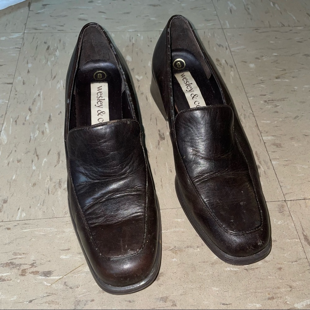 Welsey & co. Heeled Square Toed Brown Loafers